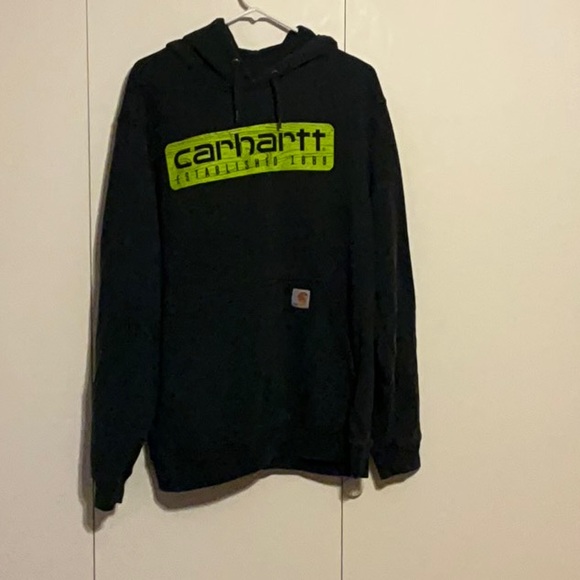 Carhartt Other - Men’s Carhartt navy hoodie with lime green print hoodie good used condition